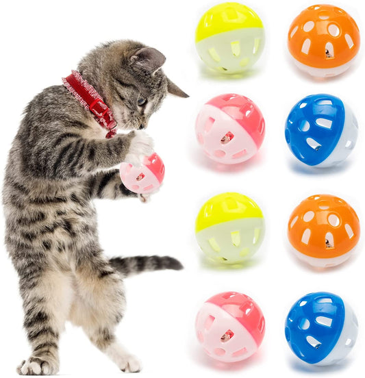 Yirtree 10 Pieces Pet Cat Kitten Play Balls with Jingle Bell Pounce Chase Rattle Toy,Random Color